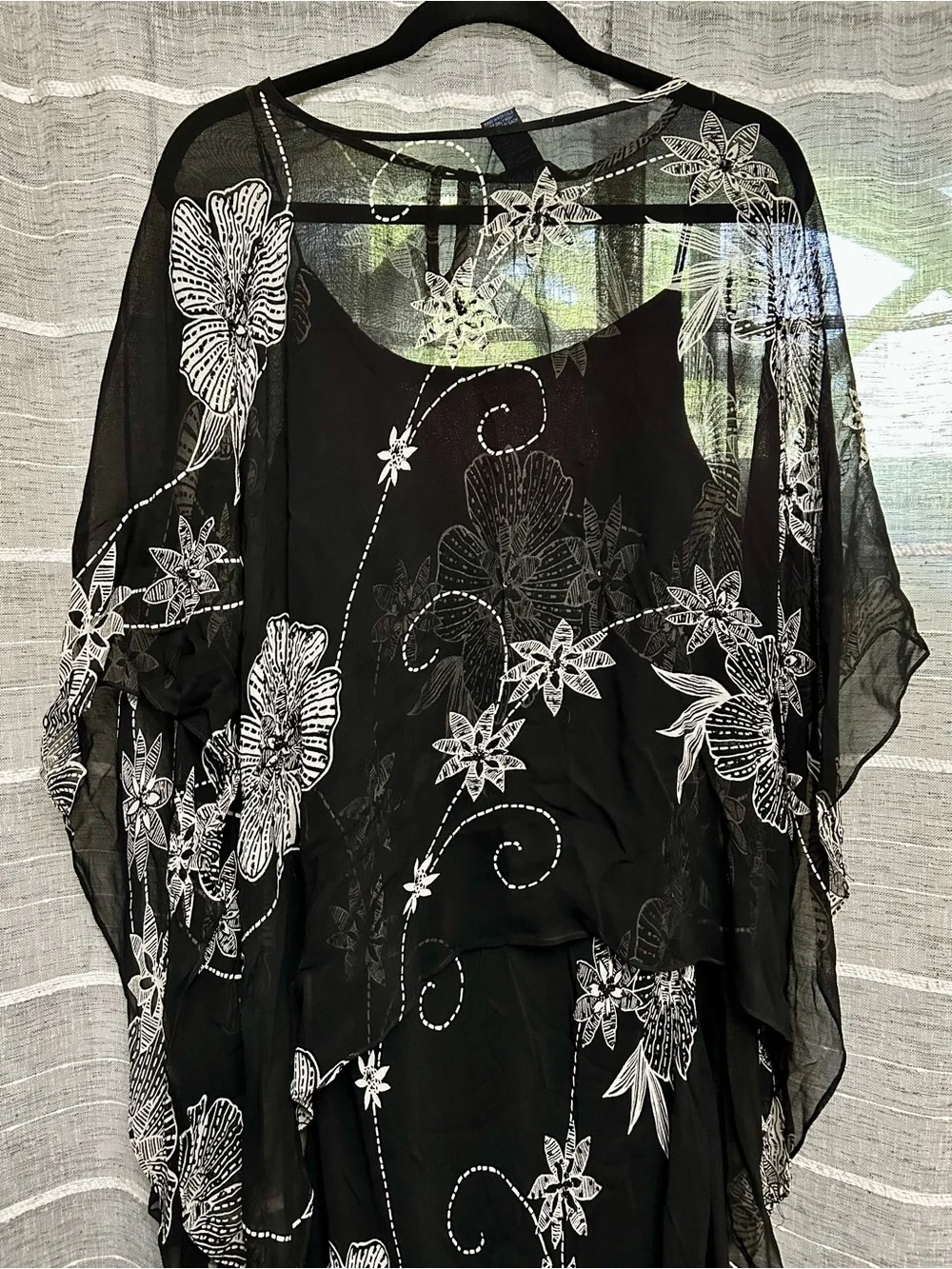 Black Floral Chiffon Maxi Dress with Sheer Overlay